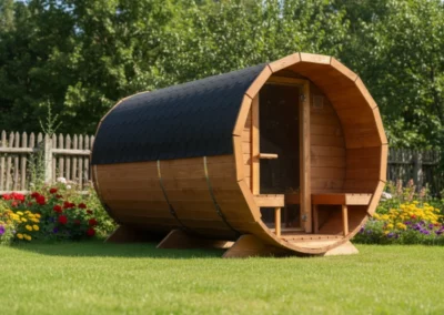Sauna Typu Beczka Z Przedionkiem I Tarasem